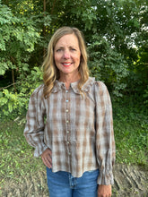 Load image into Gallery viewer, Ruffle Detail Button Down Lovely Plaid Top