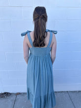 Load image into Gallery viewer, Scallop Eyelet Trim Tie Strap Midi Dress