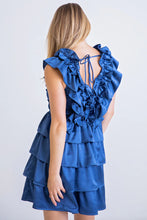 Load image into Gallery viewer, Solid Satin Ruffle Smock V Neck Dress