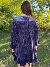 Load image into Gallery viewer, Crushed Velvet V neck Babydoll Bubble Sleeve Dress