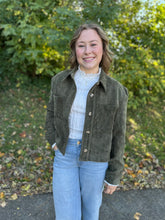 Load image into Gallery viewer, Olive Cropped Corduroy Jacket