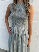 Load image into Gallery viewer, Smocked Gingham Tiered Sleeveless Midi Dress