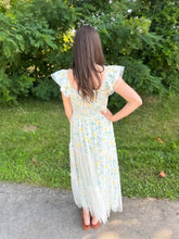 Load image into Gallery viewer, Lemon Lime Flutter Sleeved Floral Midi Dress