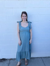 Load image into Gallery viewer, Scallop Eyelet Trim Tie Strap Midi Dress