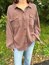 Load image into Gallery viewer, Mineral Wash Waffle Knit Button Up Shacket