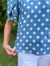 Load image into Gallery viewer, Blue Polka Dotted Puff Sleeve Top