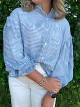 Load image into Gallery viewer, Dusty Blue Gingham Print Blouse