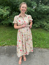 Load image into Gallery viewer, Olive Button Up Floral Midi Dress