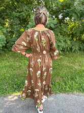 Load image into Gallery viewer, Brown Botanical Long Sleeve Dress