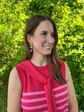 Load image into Gallery viewer, Striped Sleeveless Mini Dress with Knit Scarf Tie