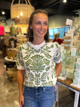 Load image into Gallery viewer, Olive Green Jacquard Short Sleeve Sweater