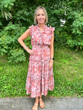 Load image into Gallery viewer, Rust Floral Print Tiered Mid Dress