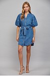 Load image into Gallery viewer, Denim V Neck Short Puff Sleeve Button Up Dress