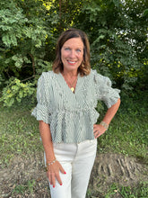 Load image into Gallery viewer, Olive Stripe Ruffle Detail Top