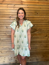 Load image into Gallery viewer, Sage Ruffle Sleeve Striped Floral Dress