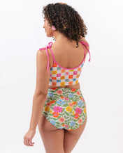 Load image into Gallery viewer, Flower Check Shoulder-Tip Swim Crop Top
