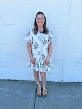 Load image into Gallery viewer, Ruffle Short Sleeve Woven Print Ruffled Placket Mini Dress