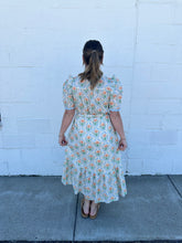 Load image into Gallery viewer, Apricot Ruffled Shoulder Floral Midi Dress
