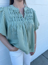 Load image into Gallery viewer, Puff Sleeve Pintuck Detail Stripe Top