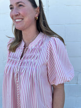 Load image into Gallery viewer, Puff Sleeve Pintuck Striped Woven Dress