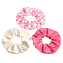 Load image into Gallery viewer, Leather Scrunchie Set - Pink Checkered
