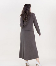 Load image into Gallery viewer, Ribbed Patch Pocket Boxy Cardigan & Midi Skirt Set