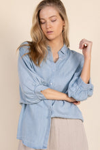 Load image into Gallery viewer, Tencel 3/4 Puff Sleeve Button Up Shirt