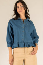Load image into Gallery viewer, 3/4 Sleeve Bottom Ruffle Button Up Top