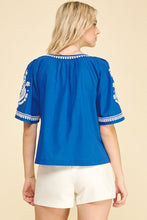 Load image into Gallery viewer, Royal Blue Bohemian Embroidered Blouse Top