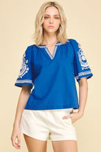Load image into Gallery viewer, Royal Blue Bohemian Embroidered Blouse Top
