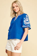 Load image into Gallery viewer, Royal Blue Bohemian Embroidered Blouse Top