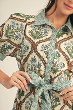 Load image into Gallery viewer, Button Down Waist Tie Floral Midi Dress