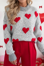 Load image into Gallery viewer, Grey Stripe Red Heart Valentine Sweater