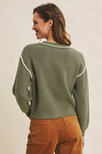Load image into Gallery viewer, Matcha Contrast Stitch Button Down Sweater