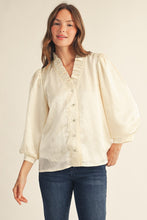 Load image into Gallery viewer, Ruffled Neckline Button Down Metallic Blouse