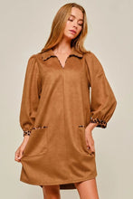 Load image into Gallery viewer, Faux Suede Dress with Leopard Trim