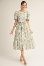 Load image into Gallery viewer, Apricot Ruffled Shoulder Floral Midi Dress