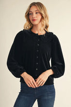 Load image into Gallery viewer, Button Down Velvet Blouse with Peter Pan Collar