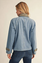 Load image into Gallery viewer, Long Sleeve Denim Jacket with Leopard Trim