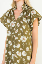 Load image into Gallery viewer, Olive Short Sleeve Floral V Neck Dress