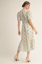 Load image into Gallery viewer, Apricot Ruffled Shoulder Floral Midi Dress