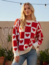 Load image into Gallery viewer, Checkered Heart Knit Sweater