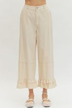 Load image into Gallery viewer, Ecru Straight Leg Ruffle Hem Pants