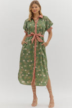 Load image into Gallery viewer, Olive Floral Puff Sleeve Midi Dress