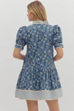 Load image into Gallery viewer, Teal Blue Floral Structured Shoulder Mini Dress