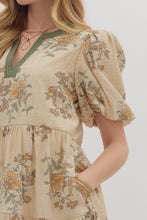 Load image into Gallery viewer, Ecru Floral Print Short Puff Sleeve Dress