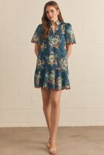 Load image into Gallery viewer, Floral Eyelet Teal Short Puff Sleeve Mini Dress