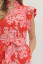 Load image into Gallery viewer, Red Floral Print Flutter Sleeve Midi Dress