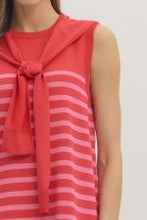 Load image into Gallery viewer, Striped Sleeveless Mini Dress with Knit Scarf Tie