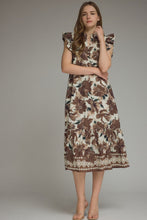 Load image into Gallery viewer, Floral Print Ruffle Sleeve Midi Dress